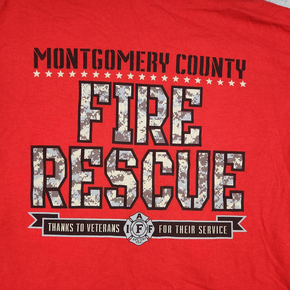 Montgomery County Fire Rescue Shirt Mens Large Red American Flag Graphic Tee